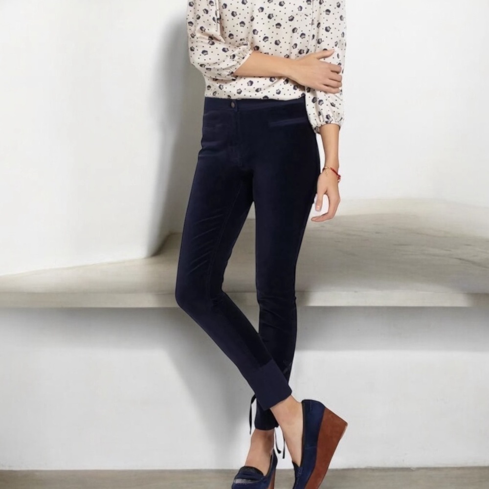 Anthropologie Leifsdottir Ankle Blue Velvet Plush Slims Pants Size 4